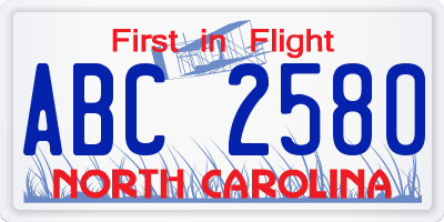 NC license plate ABC2580