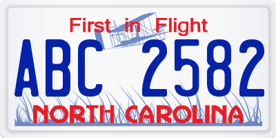 NC license plate ABC2582