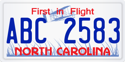 NC license plate ABC2583
