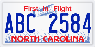 NC license plate ABC2584