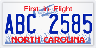 NC license plate ABC2585