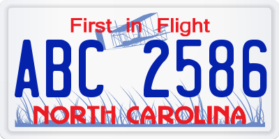 NC license plate ABC2586