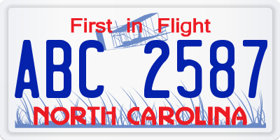 NC license plate ABC2587