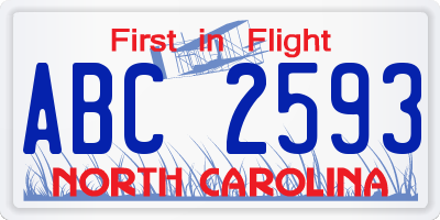 NC license plate ABC2593