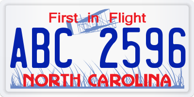 NC license plate ABC2596
