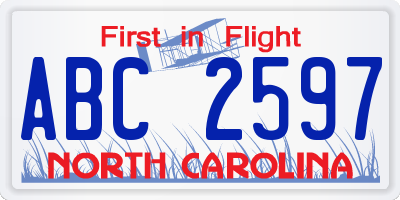 NC license plate ABC2597