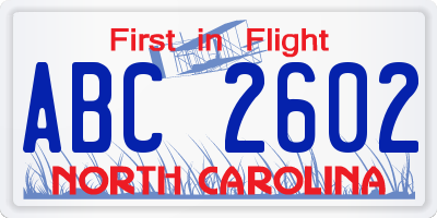 NC license plate ABC2602