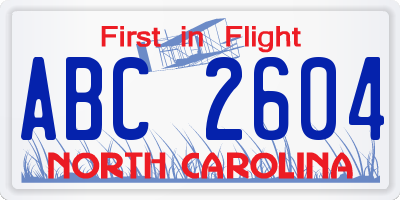 NC license plate ABC2604