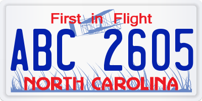 NC license plate ABC2605