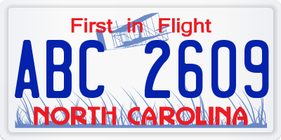 NC license plate ABC2609
