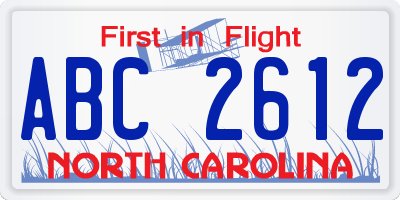 NC license plate ABC2612