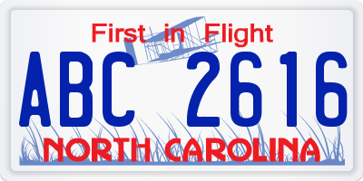 NC license plate ABC2616