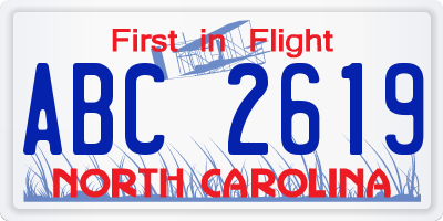 NC license plate ABC2619