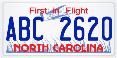 NC license plate ABC2620