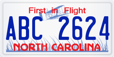 NC license plate ABC2624