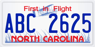 NC license plate ABC2625