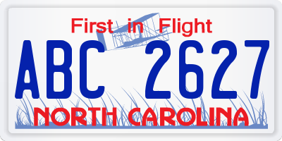 NC license plate ABC2627