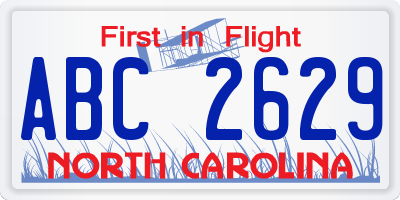 NC license plate ABC2629