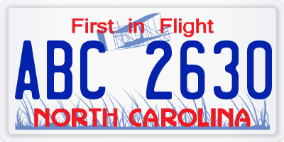 NC license plate ABC2630