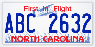 NC license plate ABC2632