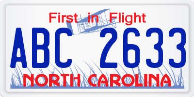 NC license plate ABC2633