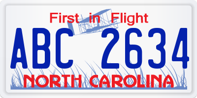 NC license plate ABC2634