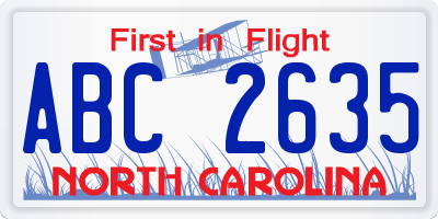 NC license plate ABC2635