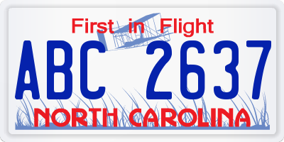 NC license plate ABC2637