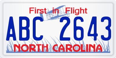 NC license plate ABC2643