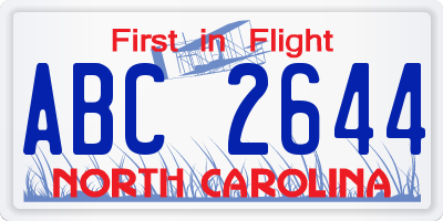 NC license plate ABC2644