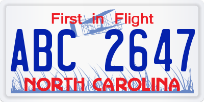 NC license plate ABC2647
