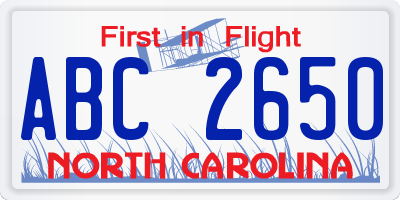 NC license plate ABC2650