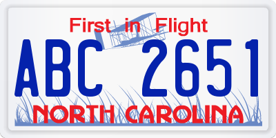 NC license plate ABC2651