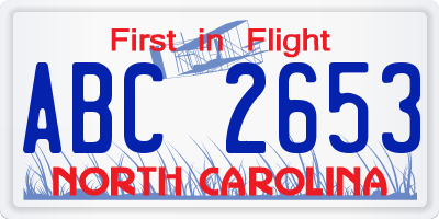NC license plate ABC2653