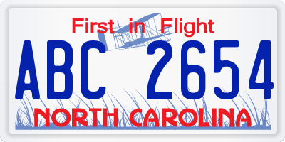 NC license plate ABC2654
