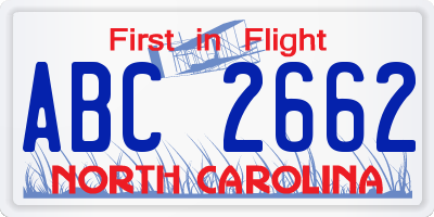 NC license plate ABC2662