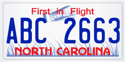 NC license plate ABC2663