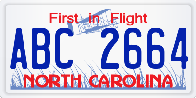 NC license plate ABC2664