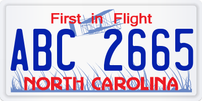 NC license plate ABC2665