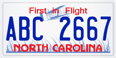 NC license plate ABC2667