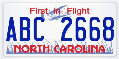 NC license plate ABC2668