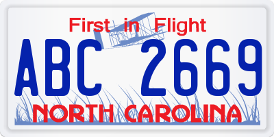NC license plate ABC2669