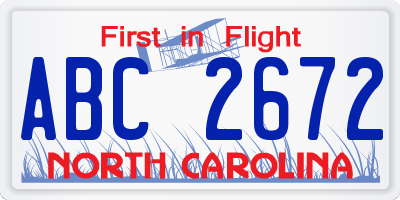 NC license plate ABC2672