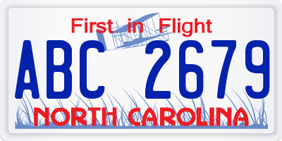 NC license plate ABC2679