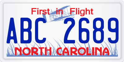 NC license plate ABC2689