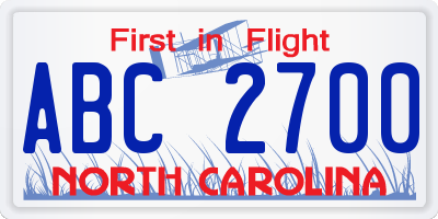 NC license plate ABC2700