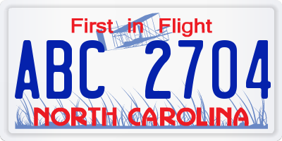NC license plate ABC2704