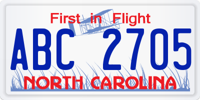 NC license plate ABC2705