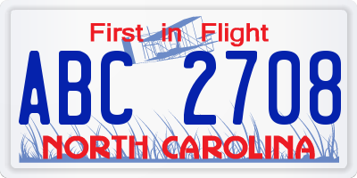 NC license plate ABC2708