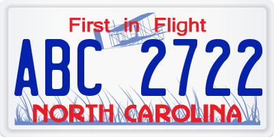 NC license plate ABC2722